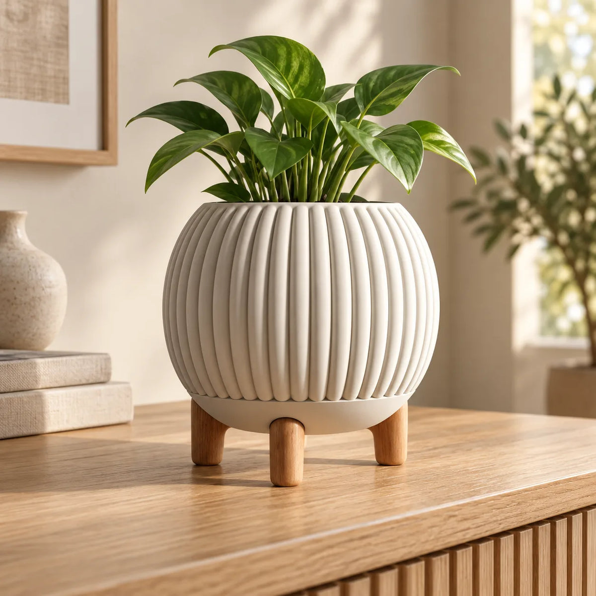 Ribbed round planter on legs