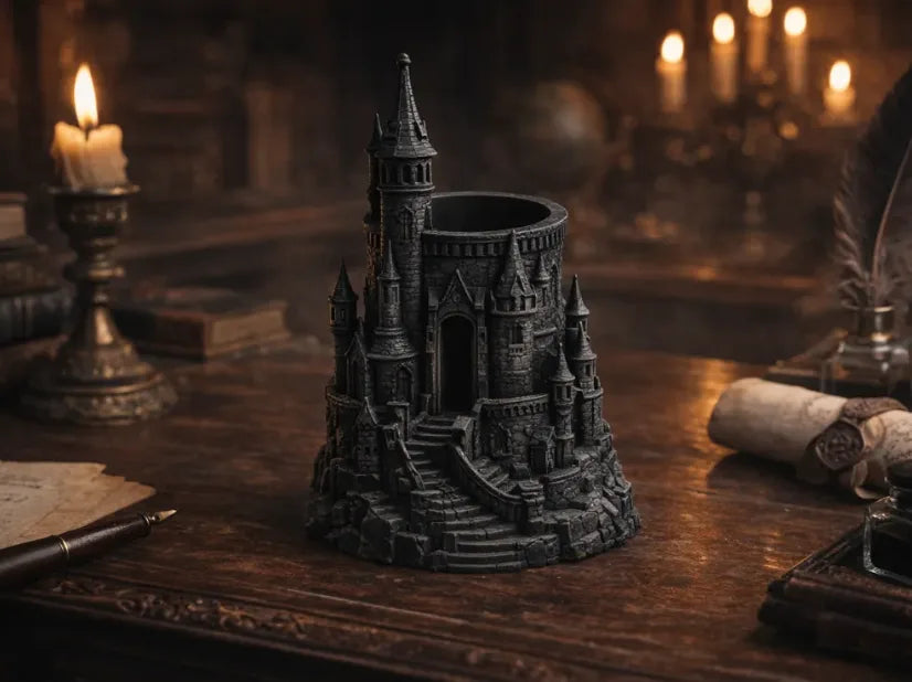 Castle tower pen holder