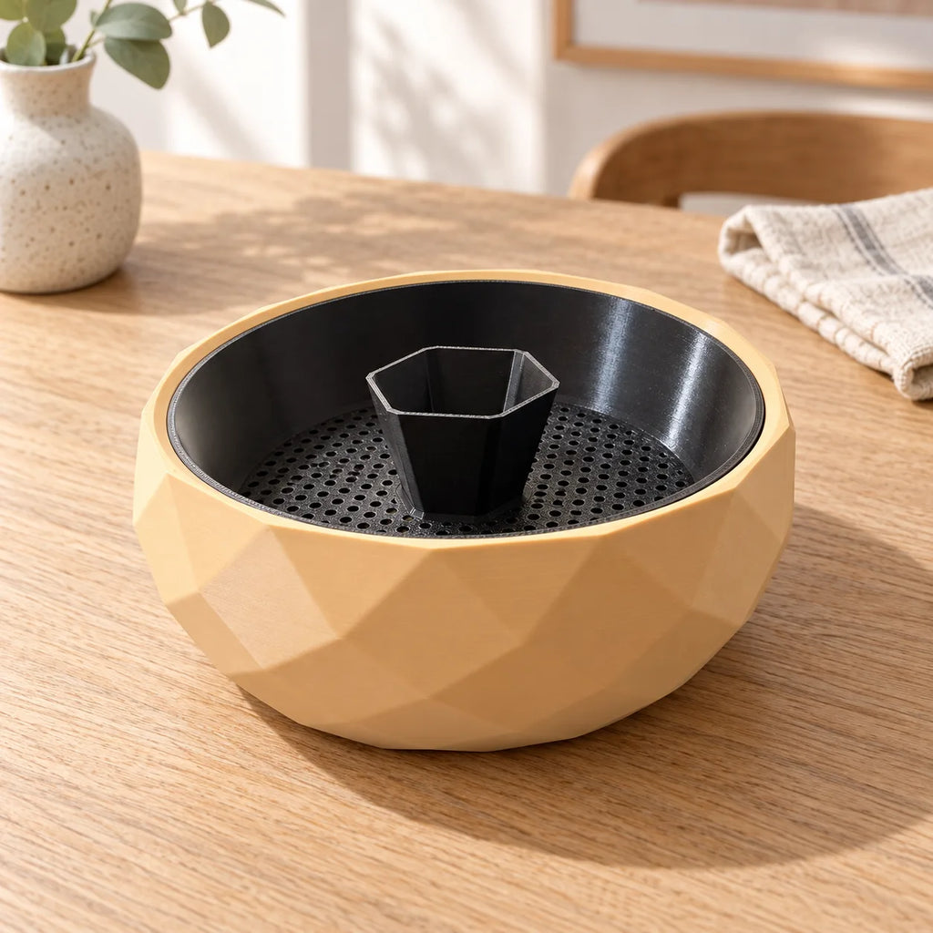 Faceted nut bowl with shell well